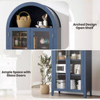 Tall Arched Storage Cabinet with Glass Doors, 5-Tier Display Bookcase with Adjustable Shelves for Kitchen or Living Room