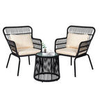 3-teiliges Outdoor-Bistroset aus Korbgeflecht, wetterfeste Rattan-Gartenmöbel mit Stühlen und Kissen