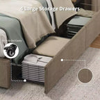 CuisinSmart bedframe van ribfluweel met hoofdbord, gestoffeerd platformbedframe met 4 opbergladen en houten lattenbodem