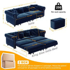 Whisen Velvet 3-in-1 King Size Pull-Out Sofa Bed & Convertible Sleeper Sofa with Movable Ottoman, Tufted Design