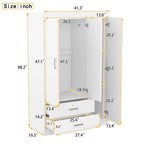 3-Door Mirror Wardrobe with Shelves and 2 Drawers