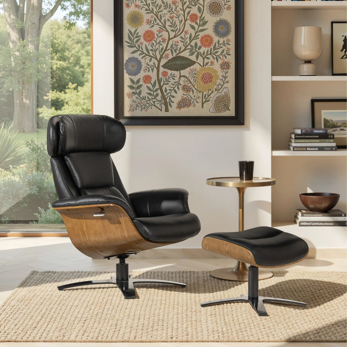 Jovan relaxfauteuil van echt leer van 31.5 met voetenbank