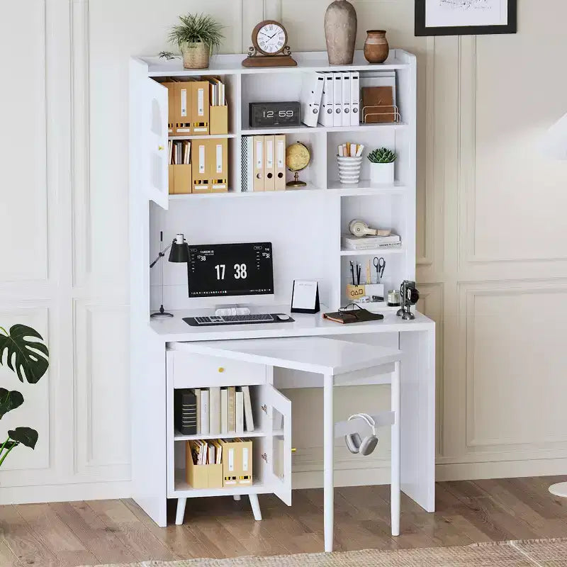 Moderner Schreibtisch aus Holz fürs Homeoffice von Okak mit Tischplatte, Stuhl und Bücherregal, Schreibtisch mit Stauraum für Jugendliche und Studierende zum Lernen und Arbeiten