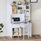 Moderner Schreibtisch aus Holz fürs Homeoffice von Okak mit Tischplatte, Stuhl und Bücherregal, Schreibtisch mit Stauraum für Jugendliche und Studierende zum Lernen und Arbeiten