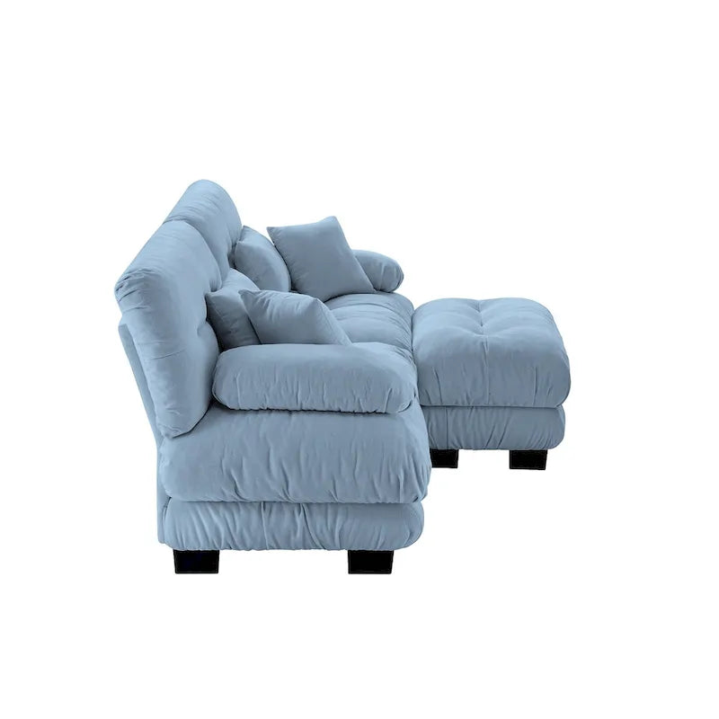 L-vormige loveseat, hoekbank van chenille met lendenkussens
