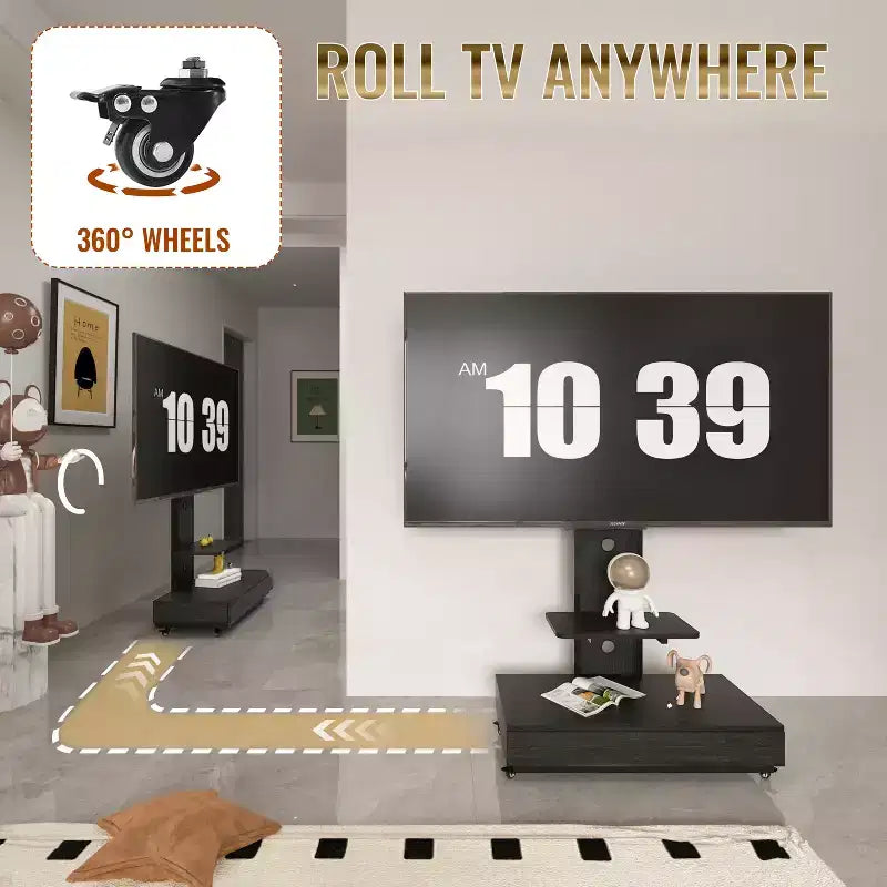 TV-meubel voor tv’s van 32-75, in hoogte verstelbare mobiele tv-wagen met lade en wielen voor de woonkamer, slaapkamer en kantoren -ModernLuxe