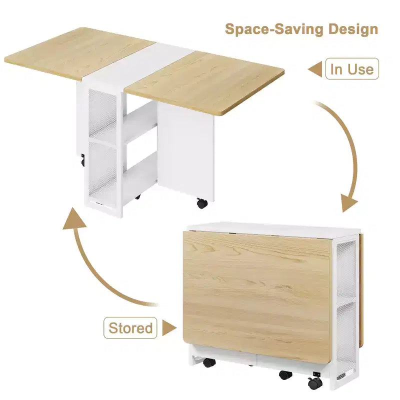 Table de salle à manger pliante pour cuisine, gain de place, extensible à abattants avec 6 roulettes, pour petit espace
