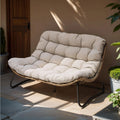Dubbele papasan-loveseat met kussen, weerbestendig PE-rotan en metalen frame voor binnen en buiten
