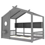 Eenpersoons-/tweepersoonsbed in huisvorm met platformbedframe, peuterbed op de vloer, Montessori-bed voor kinderen, speelhuisbed met opbergplank - ModernLuxe