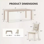 Moderne eetset - 80 tafel + 6 gestoffeerde stoelen, massief houten frame, tafelcapaciteit van 400 lbs, eenvoudig te monteren