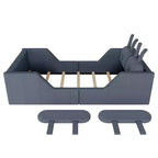 Lit plateforme simple Whisen, cadre de lit rembourré pour enfant au ras du sol avec coussin lapin et barrières latérales amovibles