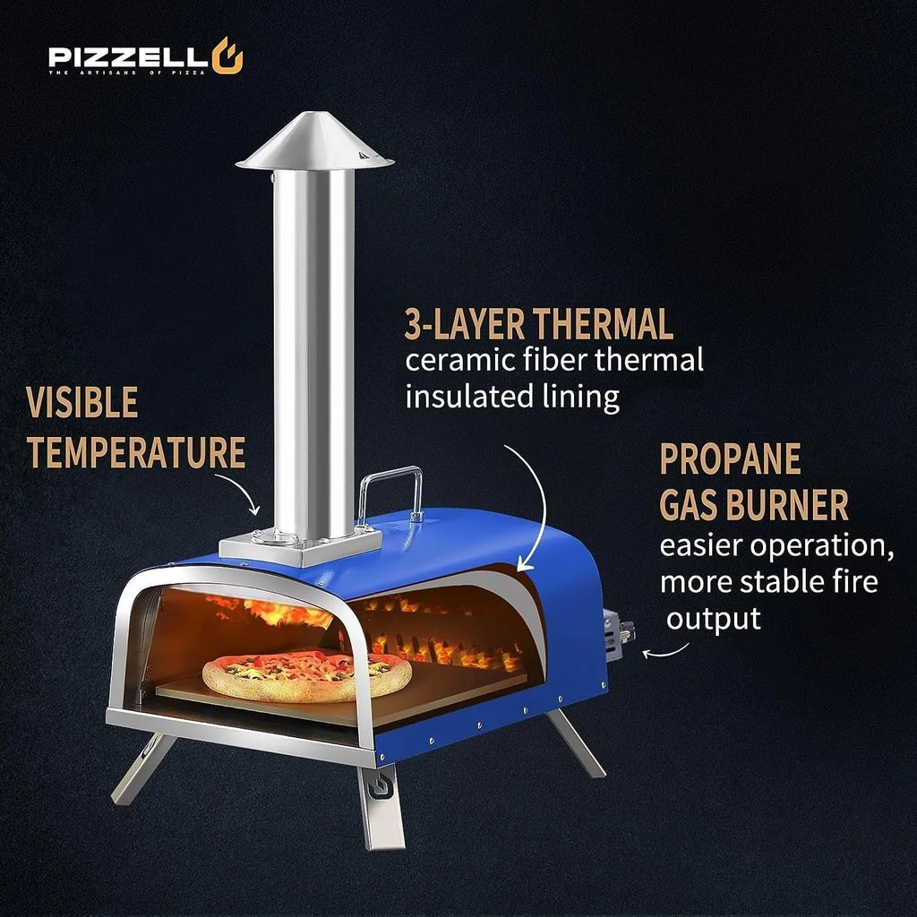 Multibrandstof-pizzaoven voor buiten, voor steenovenpizza, met gasbrander en houtbox - 12 inch