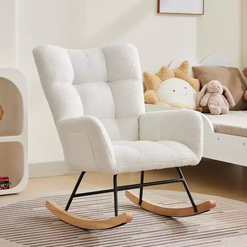 Fauteuil à bascule pour chambre de bébé, fauteuil à glissière pour le salon et l'allaitement, fauteuils d'appoint confortables pour chambre, fauteuils d'intérieur rembourrés en peluche effet teddy