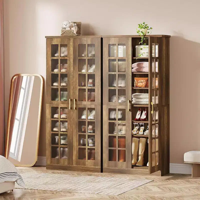 Hoge schoenenkast van Lantine met deuren, schoenenopbergruimte met 8 niveaus en verstelbare planken, moderne schoenenkast voor hal, kledingkast of woonkamer, wit