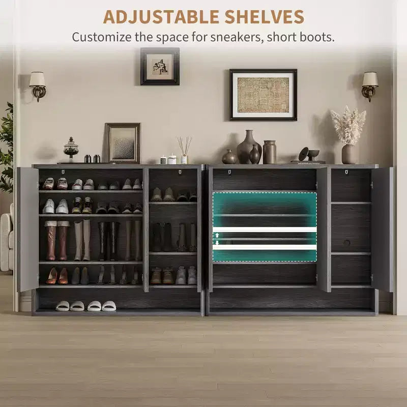 Meuble à chaussures avec portes cannelées et étagères réglables pour l’entrée ou le salon