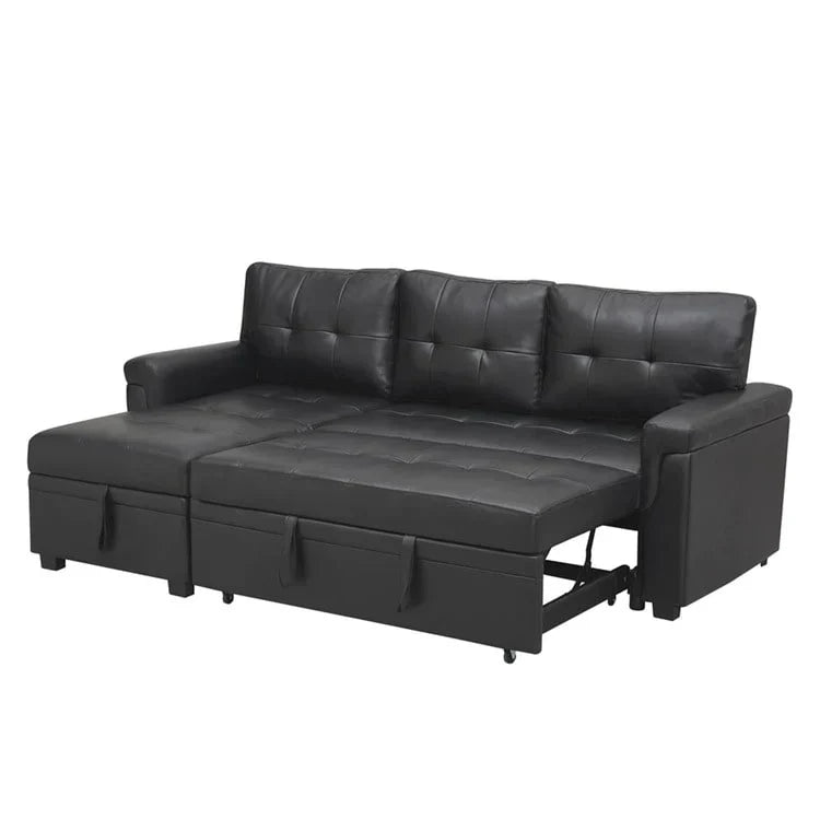 Canapé d’angle convertible et réversible avec lit escamotable, méridienne avec rangement dissimulé et pieds robustes