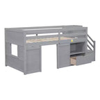 94.6L x 42.3W laag halfhoogslaper van massief hout voor een eenpersoonsbed, met trap, lade en plank, modern en strak ontwerp