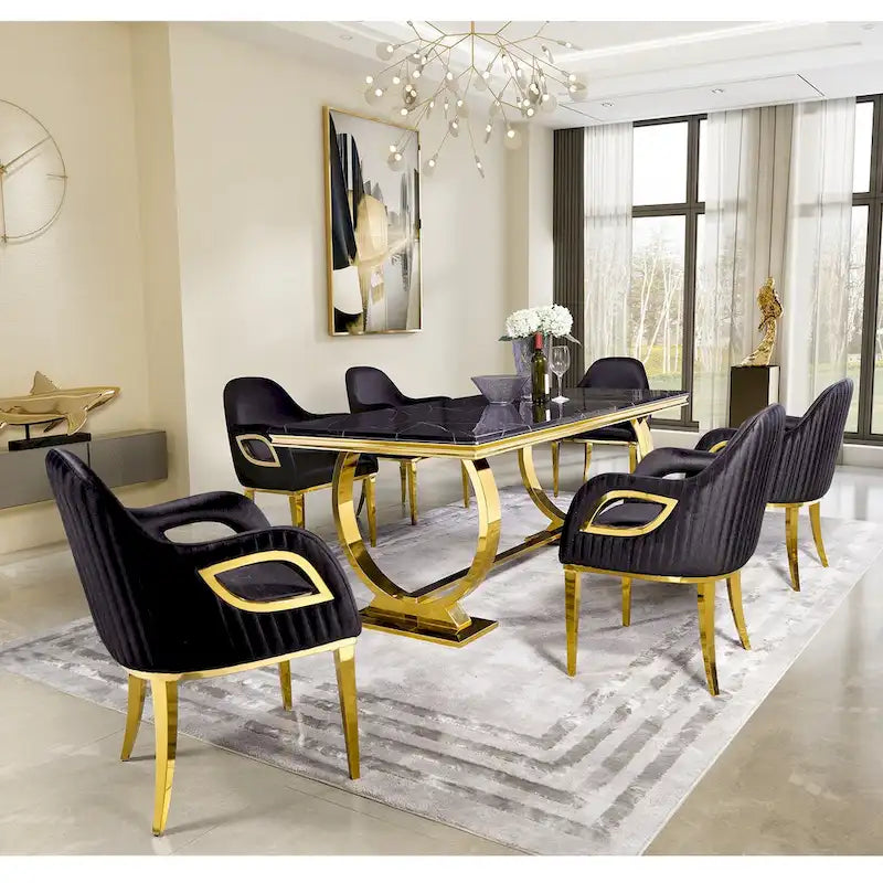Modern Dining Room Table with Stainless Steel Metal U-Base