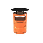Tables de bar industrielles en métal noir et orange, en forme de fût, avec rangement