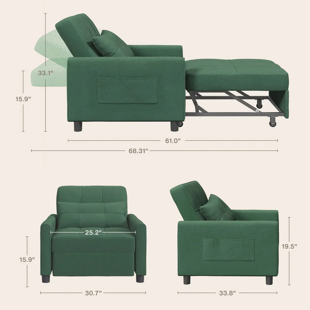 Canapé-lit convertible 3 en 1 avec réglage ajustable, fauteuil-canapé avec lit escamotable, lit pliant convertible pour le salon