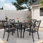 SUNCROWN 5-/7-teiliges Esstischset aus Stahl für die Terrasse, Metalltisch mit Lamellen und stapelbare Stühle, pulverbeschichtetes Gestell