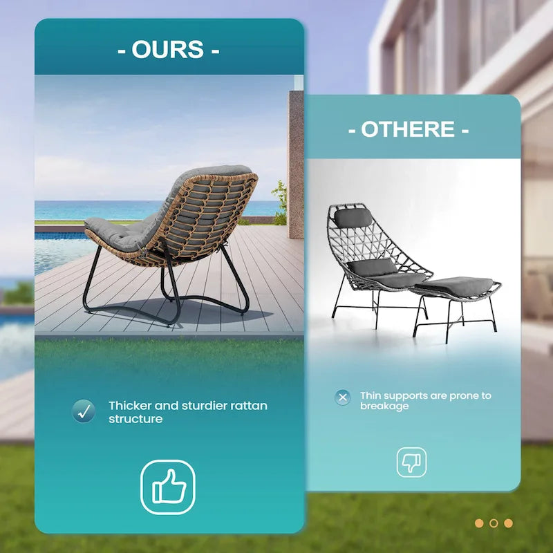 Buiten-papasanstoelen met kussen, comfortabele terrassenstoelen van PE-rattan met bijzettafel