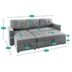 Canapé d’angle convertible et réversible avec lit escamotable, méridienne avec rangement dissimulé et pieds robustes