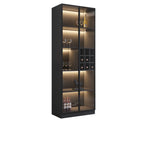 Minimalistischer schwarzer Weinschrank aus Holz mit Glastür