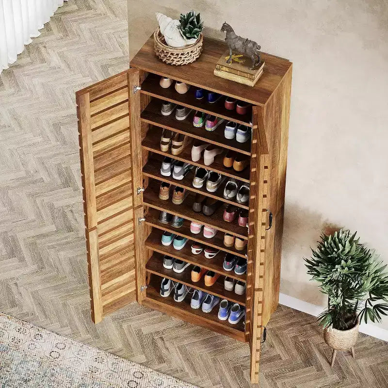 Lantine 70.8 hoher Schuhschrank mit Lamellentüren, 9 Ebenen, Platz für 27 Paar Schuhe