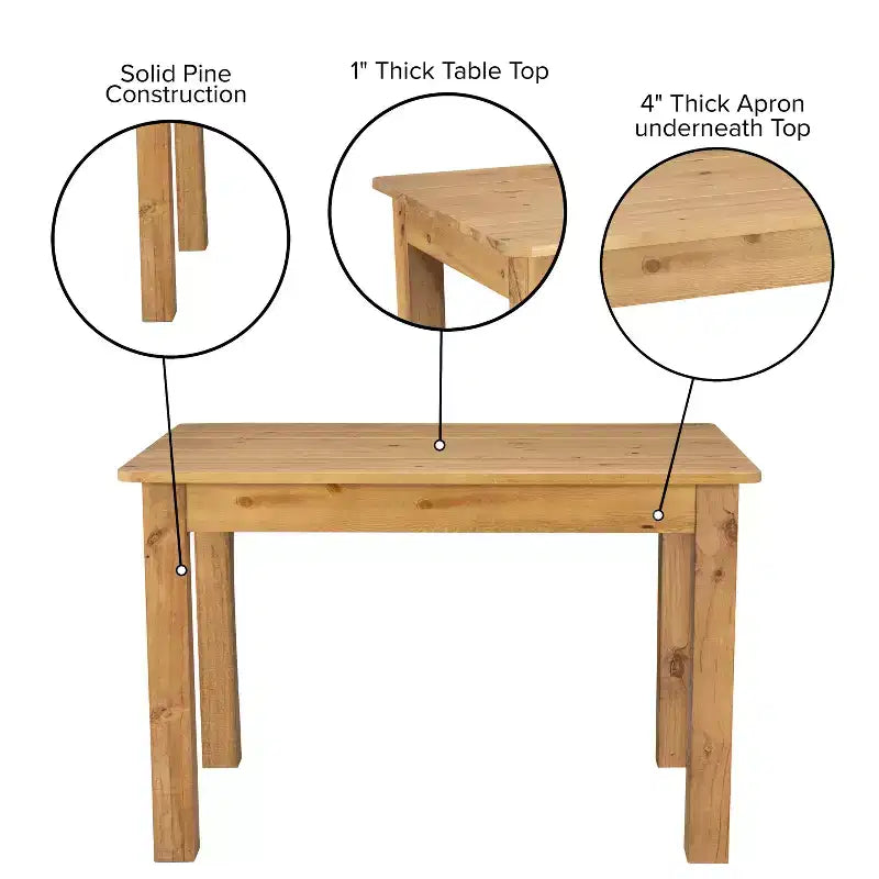 Flash Furniture, rechteckiger Farm-Esstisch aus massivem Kiefernholz, 46 x 30