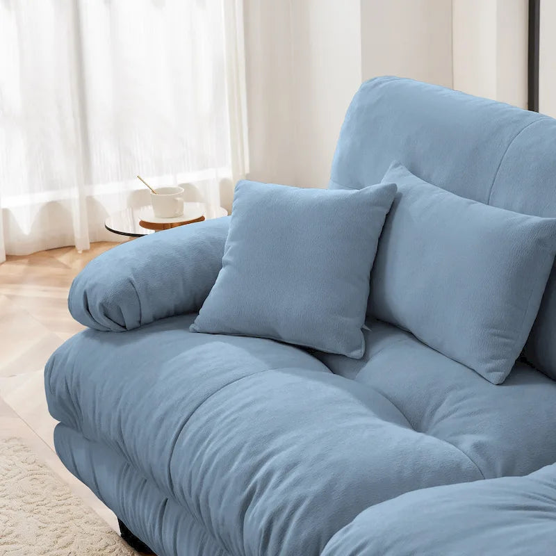 L-vormige loveseat, hoekbank van chenille met lendenkussens