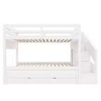 Whisen XL-Etagenbettgestell mit Ausziehbett, Etagenbett mit Stauraum, Etagenbett aus Massivholz, Stauraumtreppe, Kleiderschrank, 3 Schubladen, für Kinder