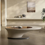 Table basse ovale moderne et minimaliste, plateau en verre et piètement gris, luxe discret, 51 in. - L 51.18'W 25.59'H 14.37'