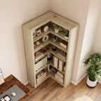 Zwart/wit/hout/retro, L-vormige hoekboekenkast, 5 niveaus, enkel