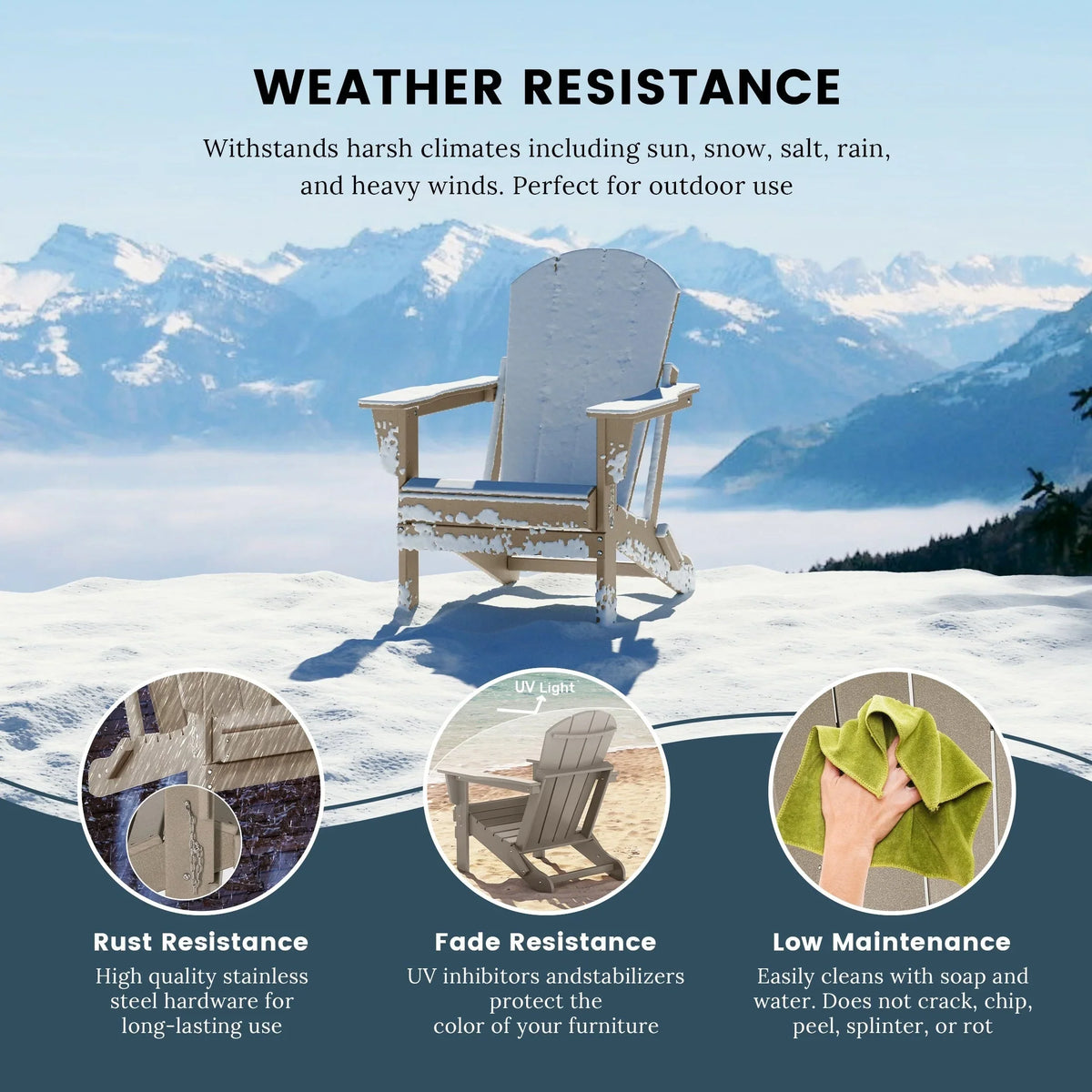 Polytrends Laguna, kleurvaste, weerbestendige, inklapbare Adirondackstoel voor buiten op het terras