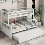 Lit superposé Gymax, couchage haut 1 place et couchage bas 2 places, avec lit gigogne 1 place et plateforme convertible
