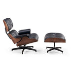 Moderne leren loungestoel met armleuningen, mid-century-stijl