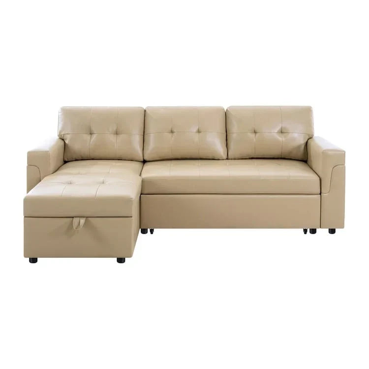 Canapé d’angle convertible et réversible avec lit escamotable, méridienne avec rangement dissimulé et pieds robustes