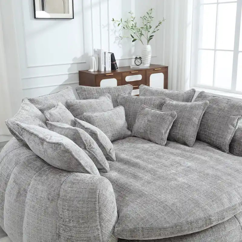 Comfortabele tweezits slaapbank met afgeronde rugleuning, extra grote slaapbank met armleuningen