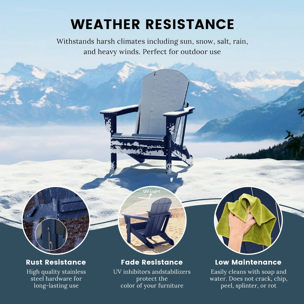 Polytrends Laguna, kleurvaste, weerbestendige, inklapbare Adirondackstoel voor buiten op het terras