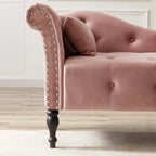 Moderne Chaiselongue, 60.6, mit Samtbezug, Knopfheftung, Beinen aus Massivholz und Ziernägeln