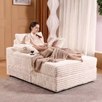 Oversized Chaise Lounge Chair Indoor with Storage Ottoman, Upholstered Corduroy Sofa Bed Cloud Couch with 3 Pillows, Single Sleeper Sofa Chair