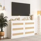 Rattan-Kommode fürs Schlafzimmer mit 6 Schubladen, 47 breite Kommode im modernen Landhausstil, Holz-Aufbewahrungsschrank und Organizer für Kleiderschrank, Wohnzimmer und Flur