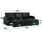Canapé d’angle convertible et réversible avec lit escamotable, méridienne avec rangement dissimulé et pieds robustes