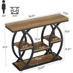 Lantine consoletafel van 39.4, industriële banktafel met 4 niveaus, haltafel met opbergplanken en metalen frame voor kleine ruimtes, gang en hal, bruin