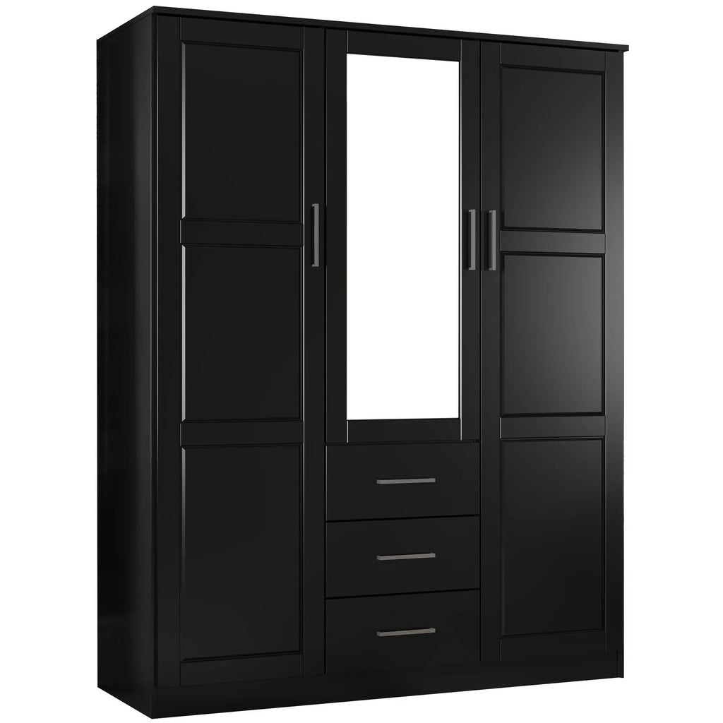 Palace Imports Cosmo-kledingkast met 3 deuren van 100% massief hout, met deuren van massief hout of spiegeldeuren