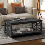 Tavolino rustico in legno con ripiano inferiore — 119 x 58 x 48 cm