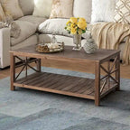 Tavolino rustico in legno con ripiano inferiore — 119 x 58 x 48 cm