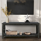 Tavolino rustico in legno con ripiano inferiore — 119 x 58 x 48 cm