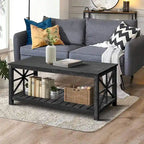 Tavolino rustico in legno con ripiano inferiore — 119 x 58 x 48 cm